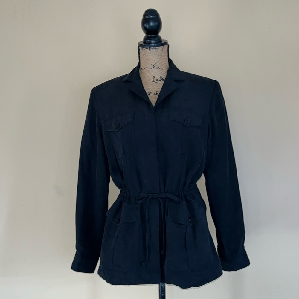 Vintage Josephine Chaus Black 100% Silk Safari Jacket